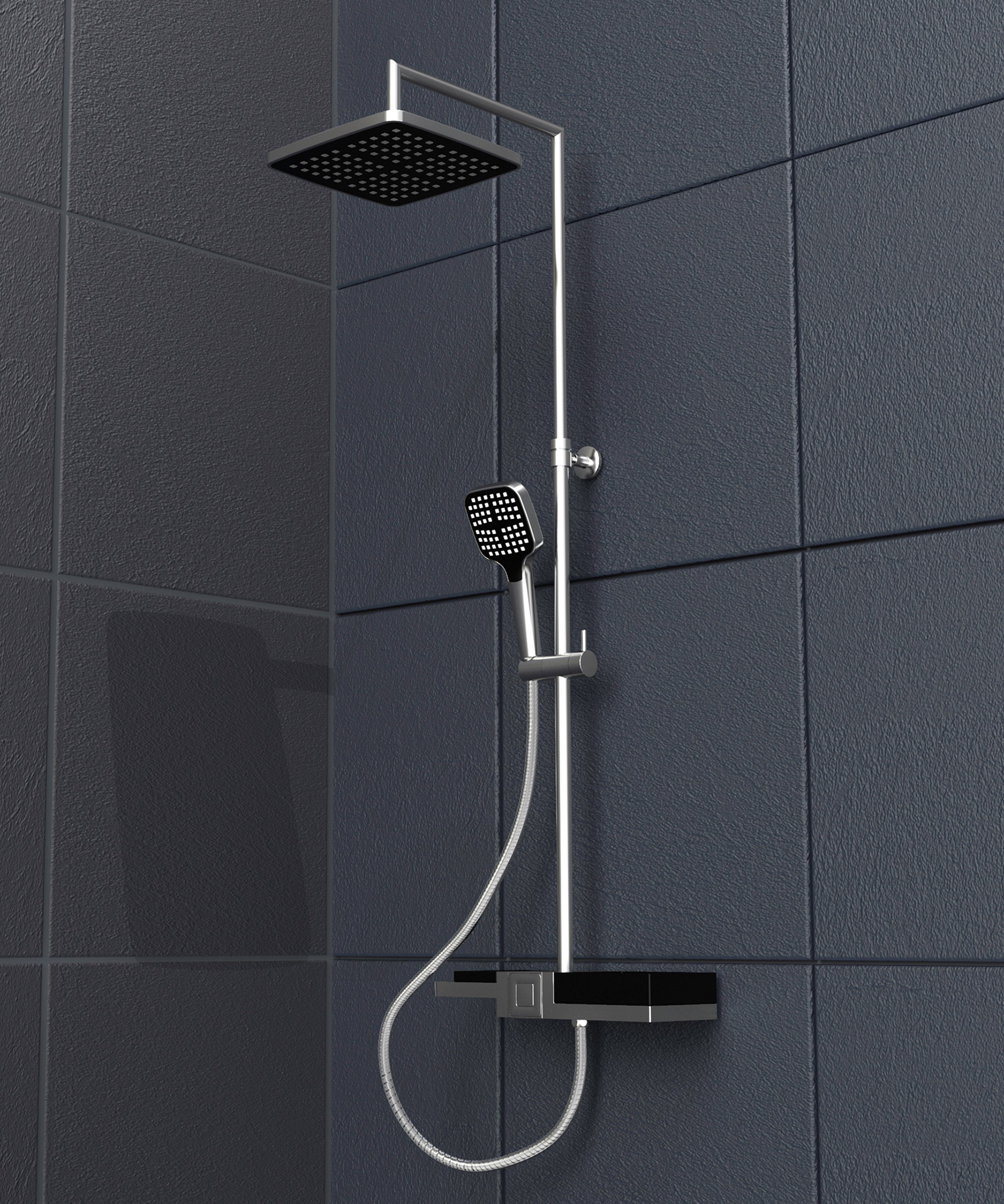 Duschsystem Schütte mit Regendusche modularem Ablagesystem, Duschsystem Duschbrause BLUEPERL, und