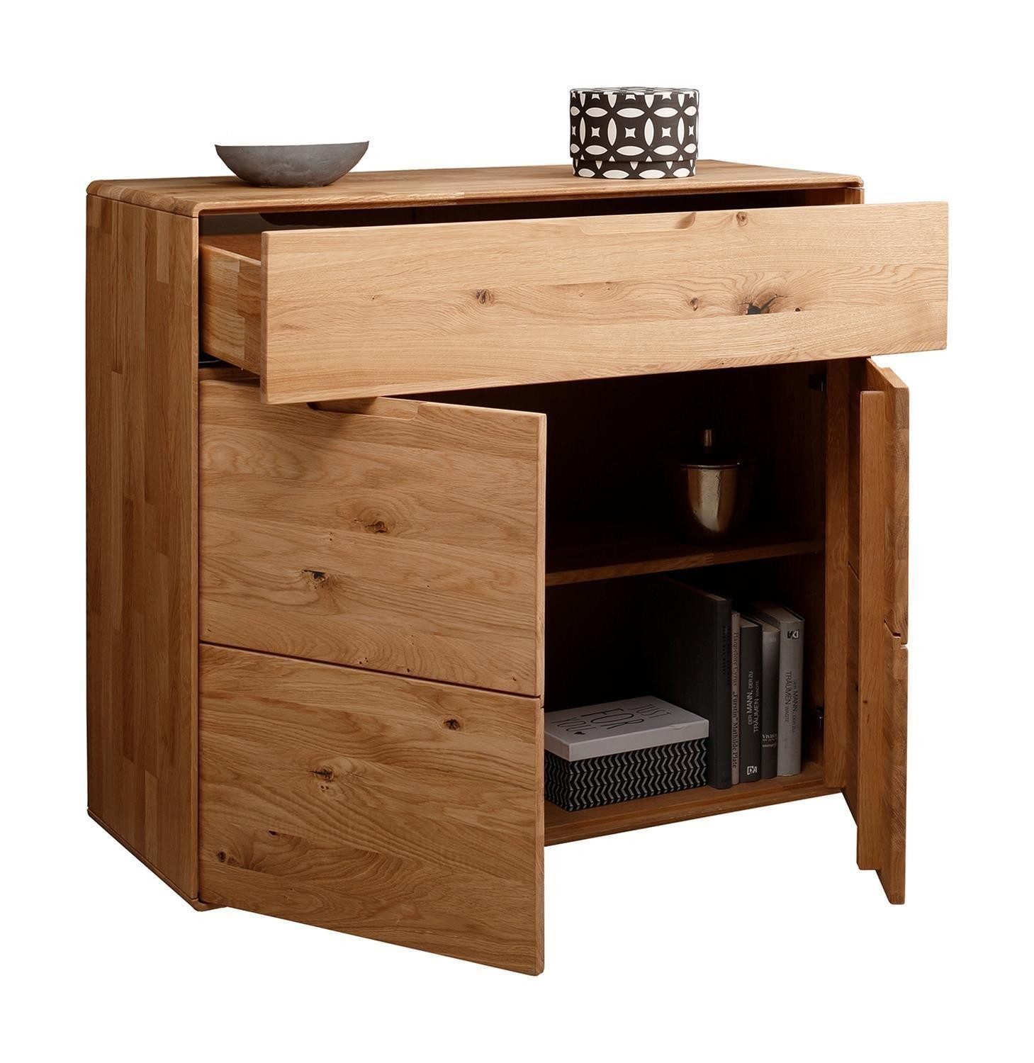 G+K Möbelvertriebs GmbH Kommode KM-0663, 2 Türen, 1 Schublade, Wildeiche massiv, B 100 x H 91 x T 40 cm