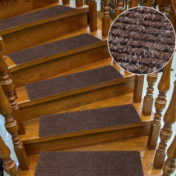 Stufenmatte 15-Tlg Stufenmatten 20 cm X 76 cm, Anti-Rutsch Treppenstufen Matten, CALIYO, Rechteckig, Treppenteppich selbstklebend Rechteckig für Kinder Ältere und Hunde
