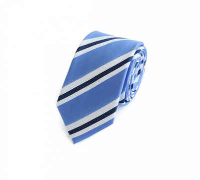 Fabio Farini Krawatte Gestreifte Blau Weiße Herren Schlips - Krawatten in 6cm Breite (ohne Box, Gestreift) Schmal (6cm), Blau/Weiß/Schwarz