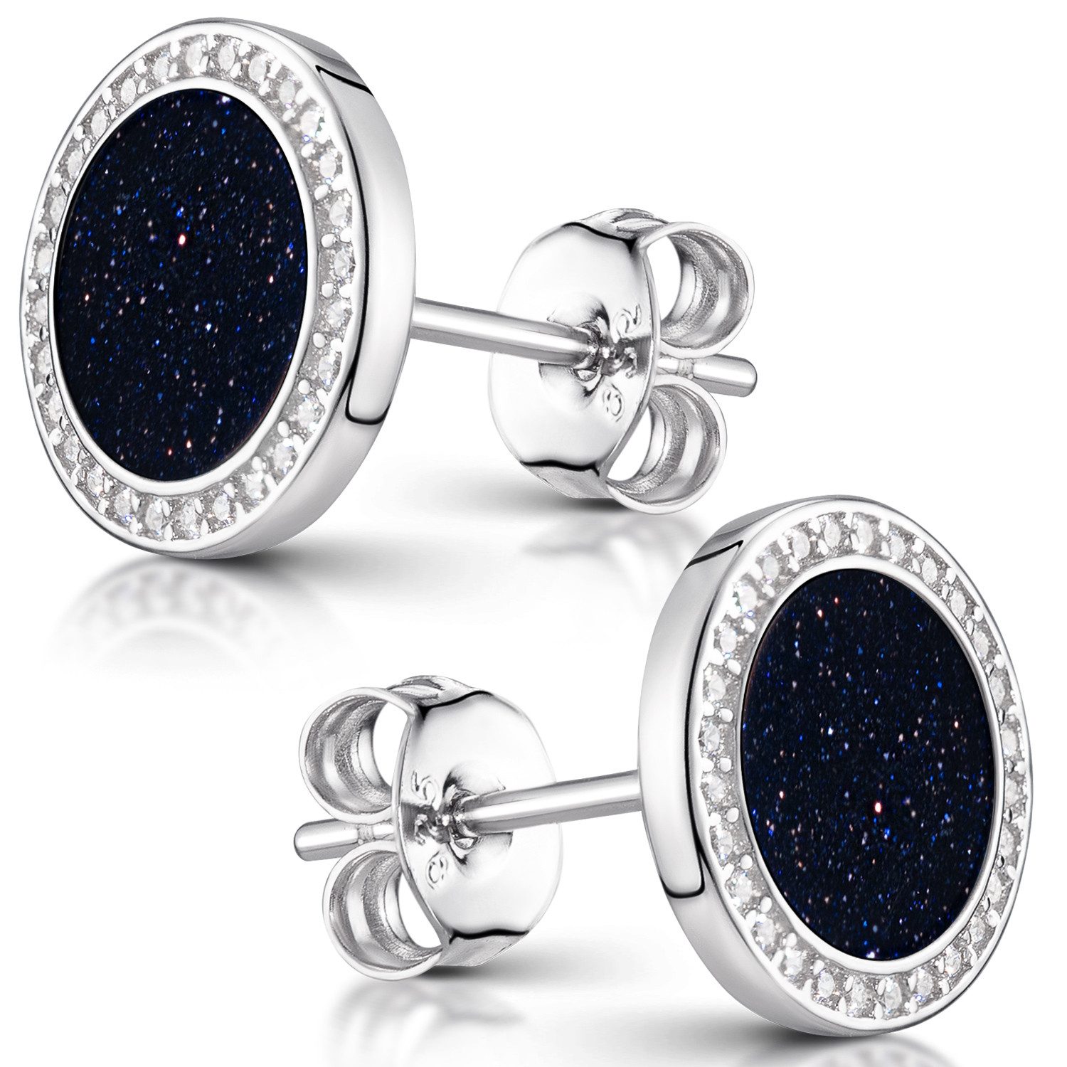 Materia Paar Ohrstecker Damen Ohrringe Blaufluss Glitter Zirkonia SO-394, 925 Sterling Silber, rhodiniert – Bild 3 von 4
