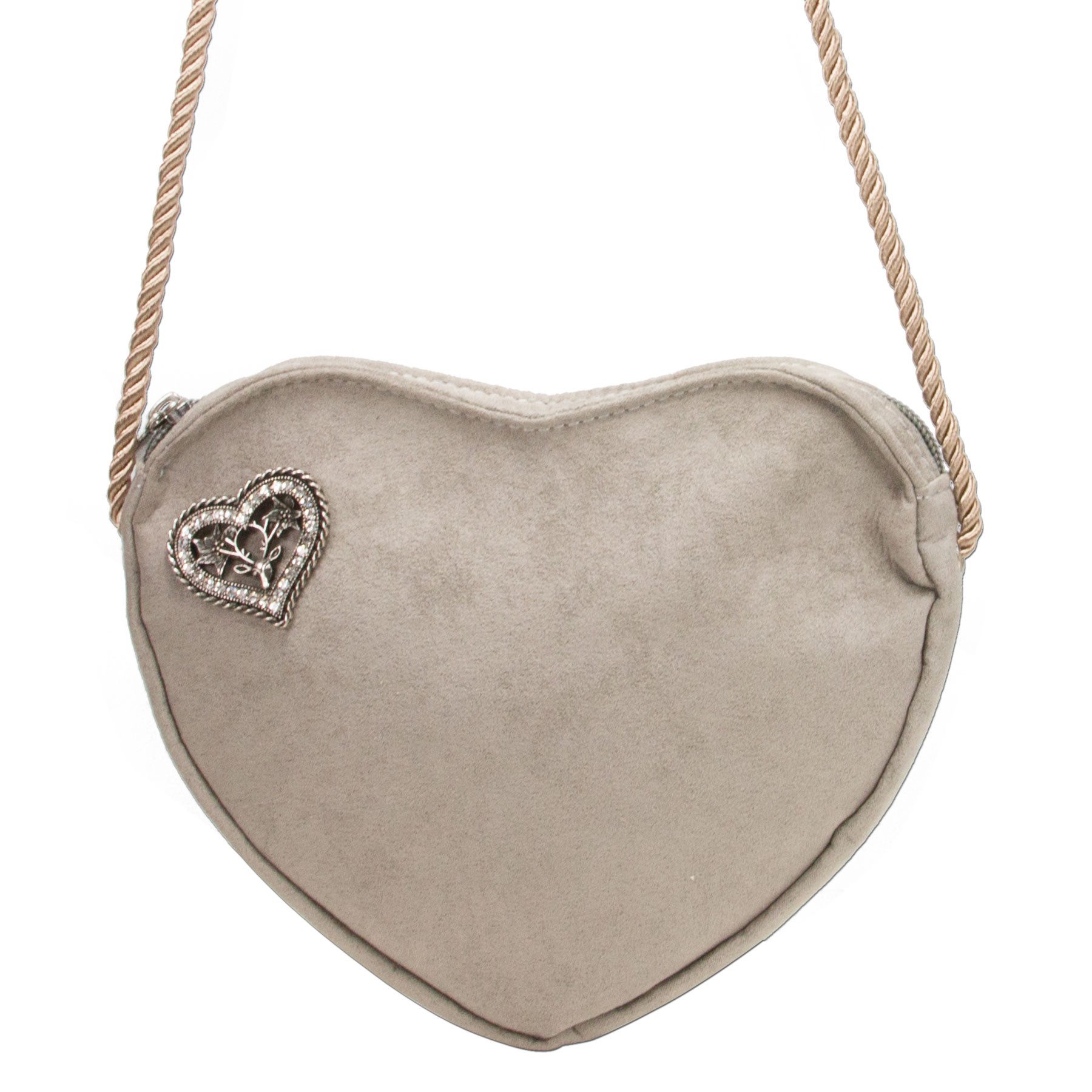 Alpenflüstern Schultertasche Herztasche Strassherz-Hirsch (taupe-grau), - Damen Trachtentasche in Herzform, Schultertasche fürs Dirndl, Herz H – Bild 2 von 2