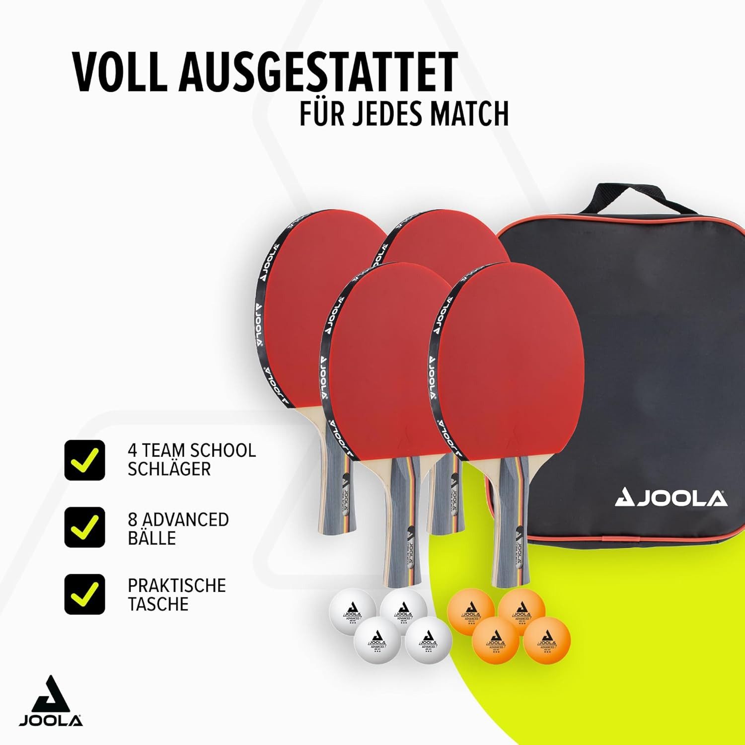 Joola Tischtennisschläger 2x Tischtennis Team School Set, Tischtennis Schläger Set Tischtennisset Table Tennis Bat Racket
