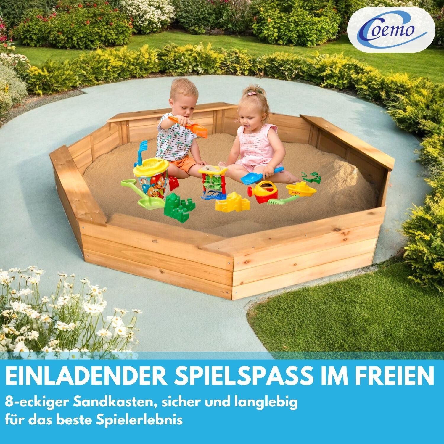 Coemo Sandkasten LARRY, Buddelkasten + Abdeckplane günstig online kaufen