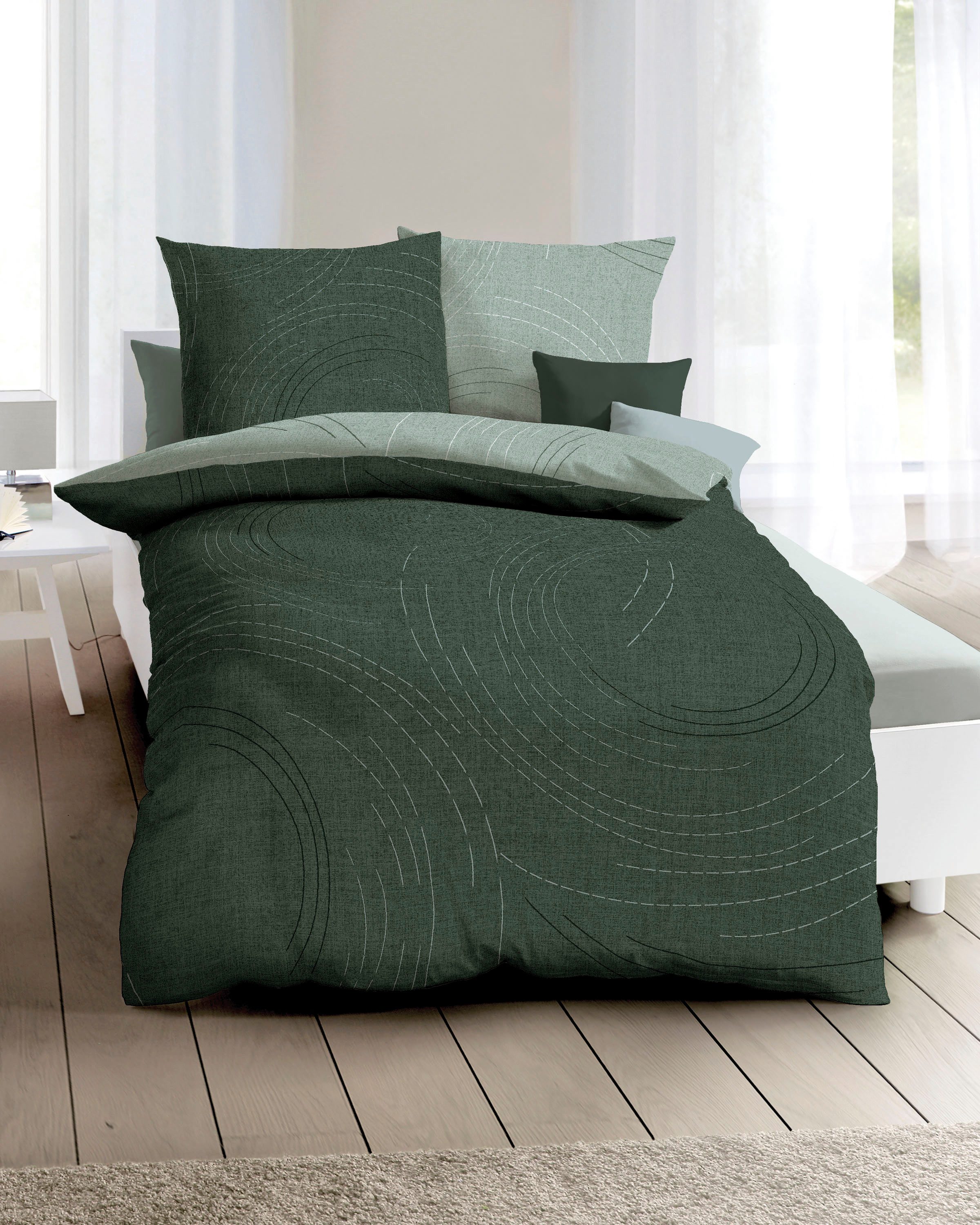 Kaeppel Wendebettwäsche JARO 100% Baumwolle, Mako-Satin, 2 teilig, mit Markenreißverschluss, zeitloses Design, pflegeleicht