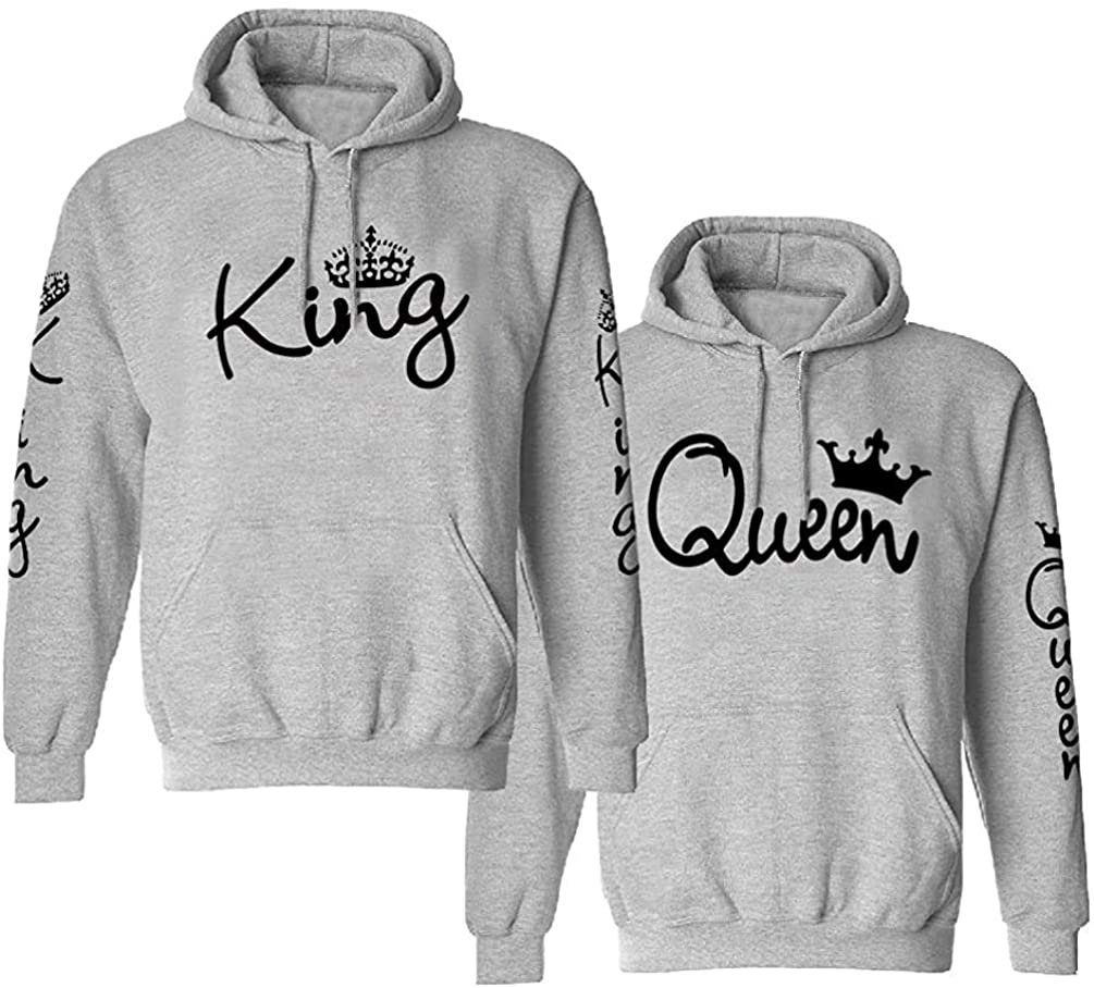 Couples Shop Kapuzenpullover King & Queen Hoodie Pullover für Paare mit trendigem Print im Partner Look QUEEN / Grau