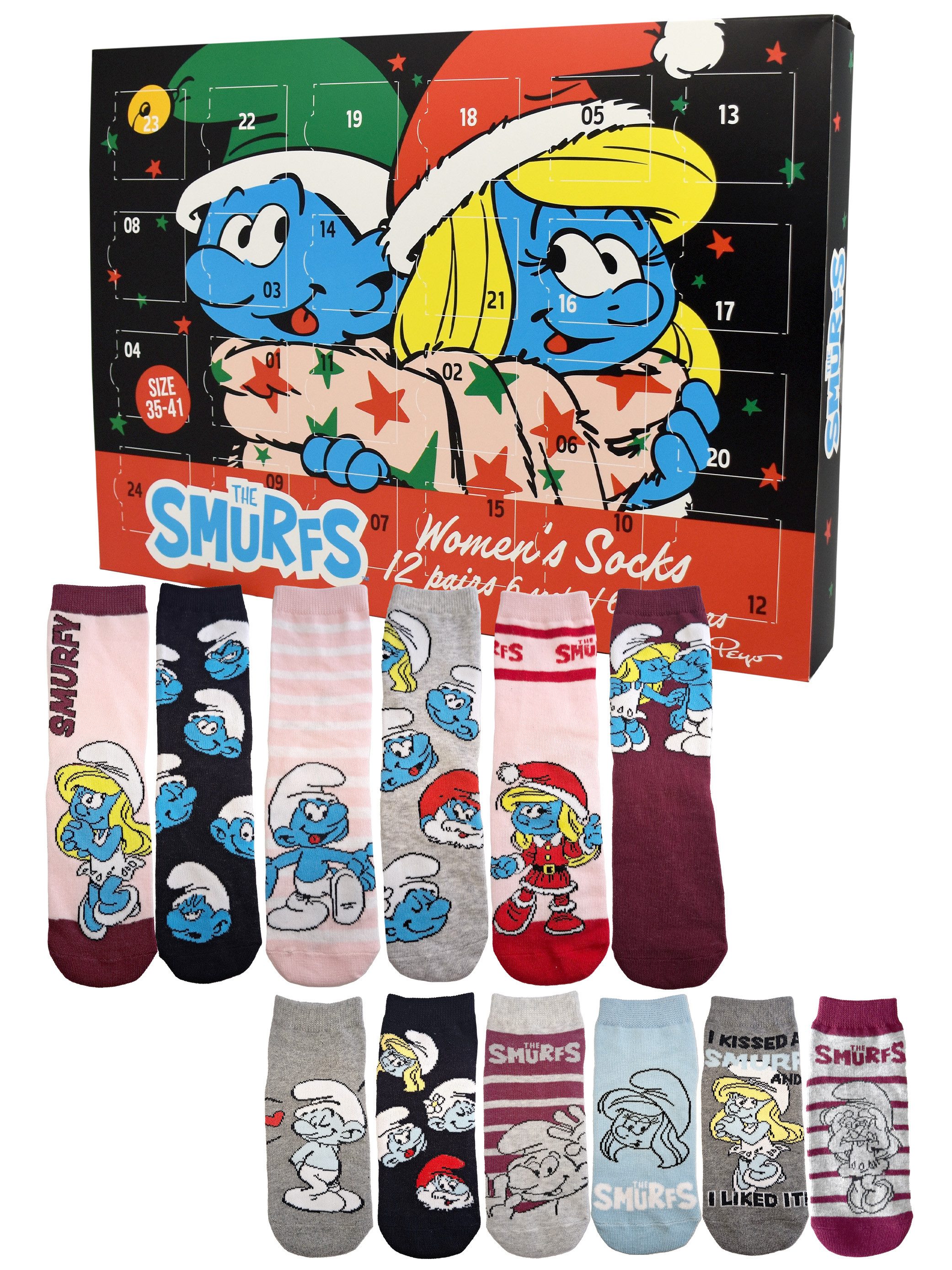 United Labels® Adventskalender Die Schlümpfe Socken Adventskalender mit 12 Paar kurz und lang
