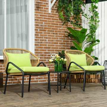 Outsunny Gartenlounge-Set Rattan Gartenmöbel-Set mit 2 Gartenstühlen, Beistelltisch, (Gartengarnitur, 3-tlg., Sitzgruppe), für Balkon, Terrasse, Stahl, Grün