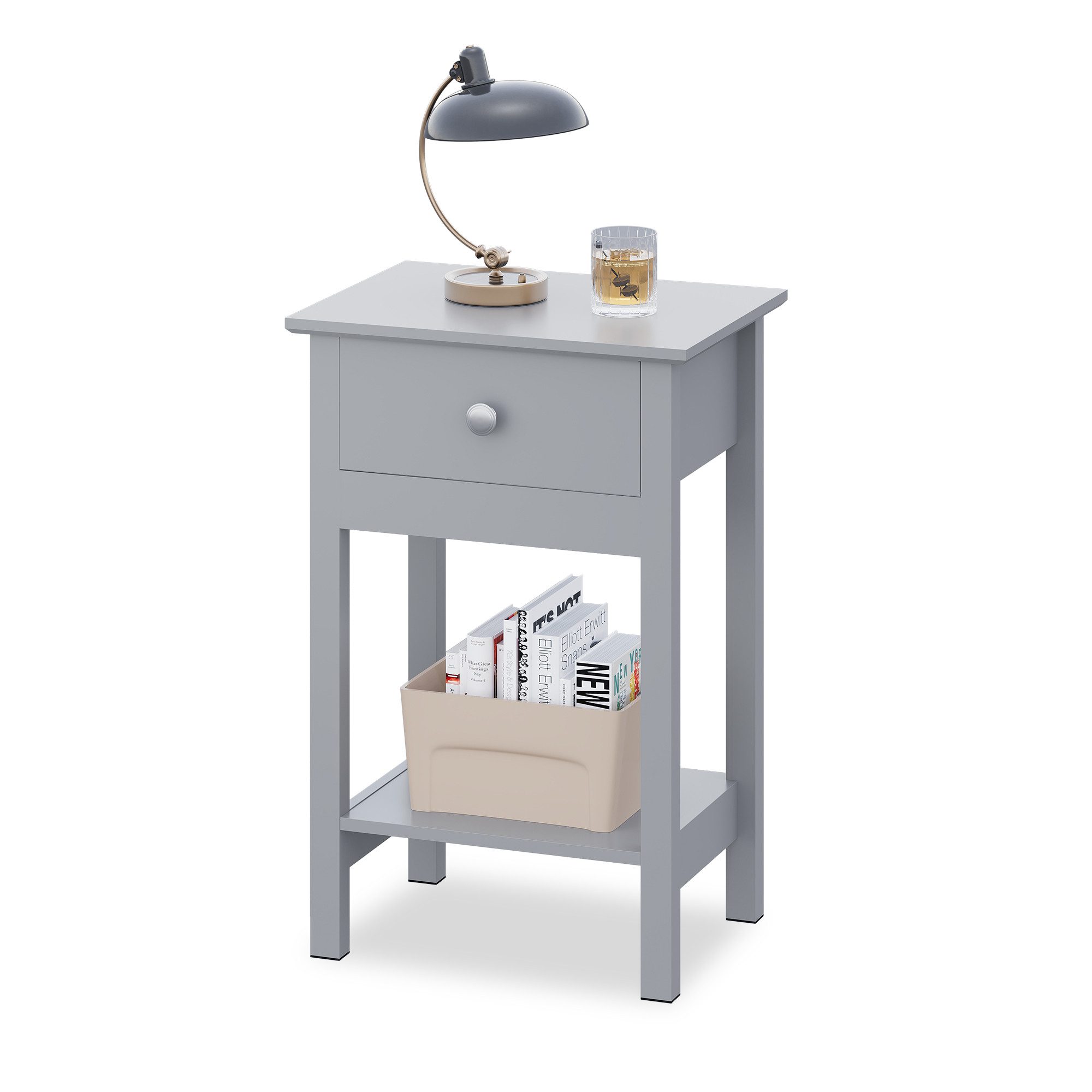 WLIVE Nachttisch Nachttisch mit Schublade und Ablage, Beistelltisch Holz 40×30×60,6cm (1 Tisch), schmal, offenes Fach