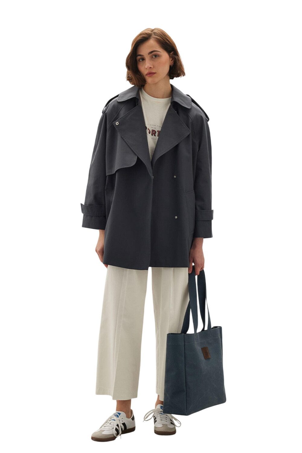 MANUKA Trenchcoat Oversized Kurzer Trenchcoat Salbeigrün