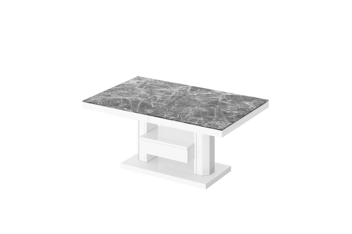 Tisch HM-120 dunkel Couchtisch - ausziehbar Hochglanz Hochglanz Marmor Design designimpex stufenlos höhenverstellbar Weiß Hochglanz