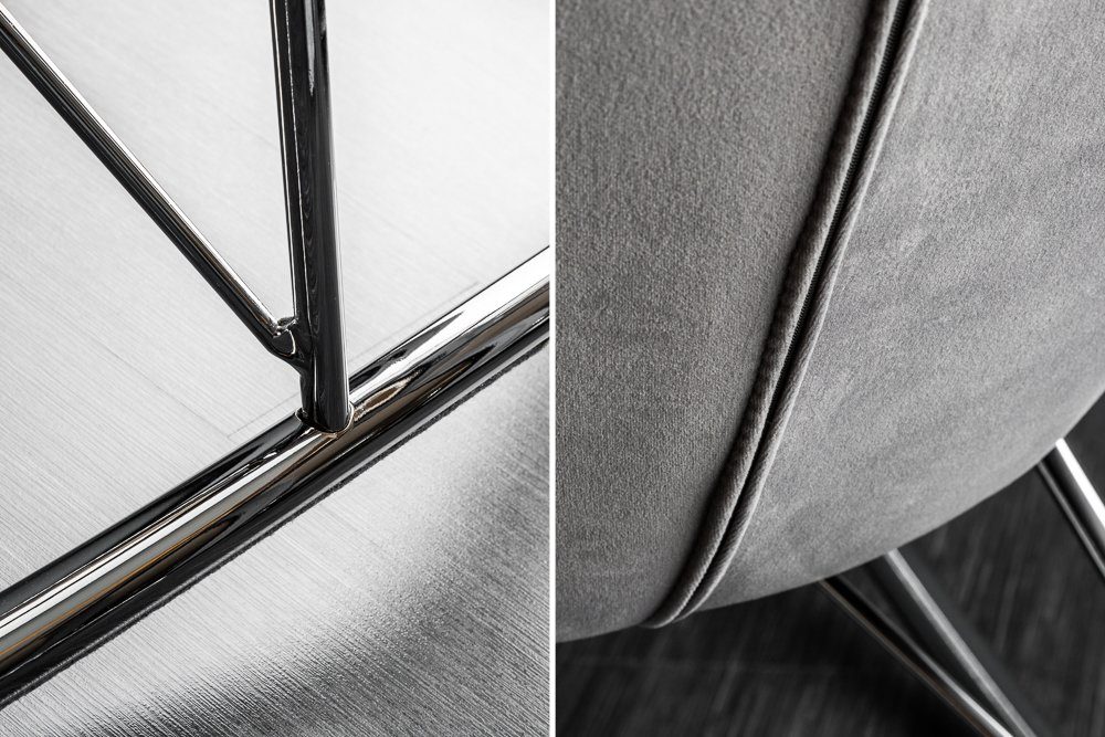 St), Schaukelstuhl · Samt · Wohnzimmer grau Metall / silber 1 · | · Design wippbar Modern (Einzelartikel, · mit grau SCANDINAVIA SWING riess-ambiente Armlehne silberfarben