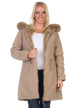 Aurela Damenmode Parka Winterjacke für Damen warme Outdoorjacke mit Kapuze, Zugband, auch große Größen, gefüttert