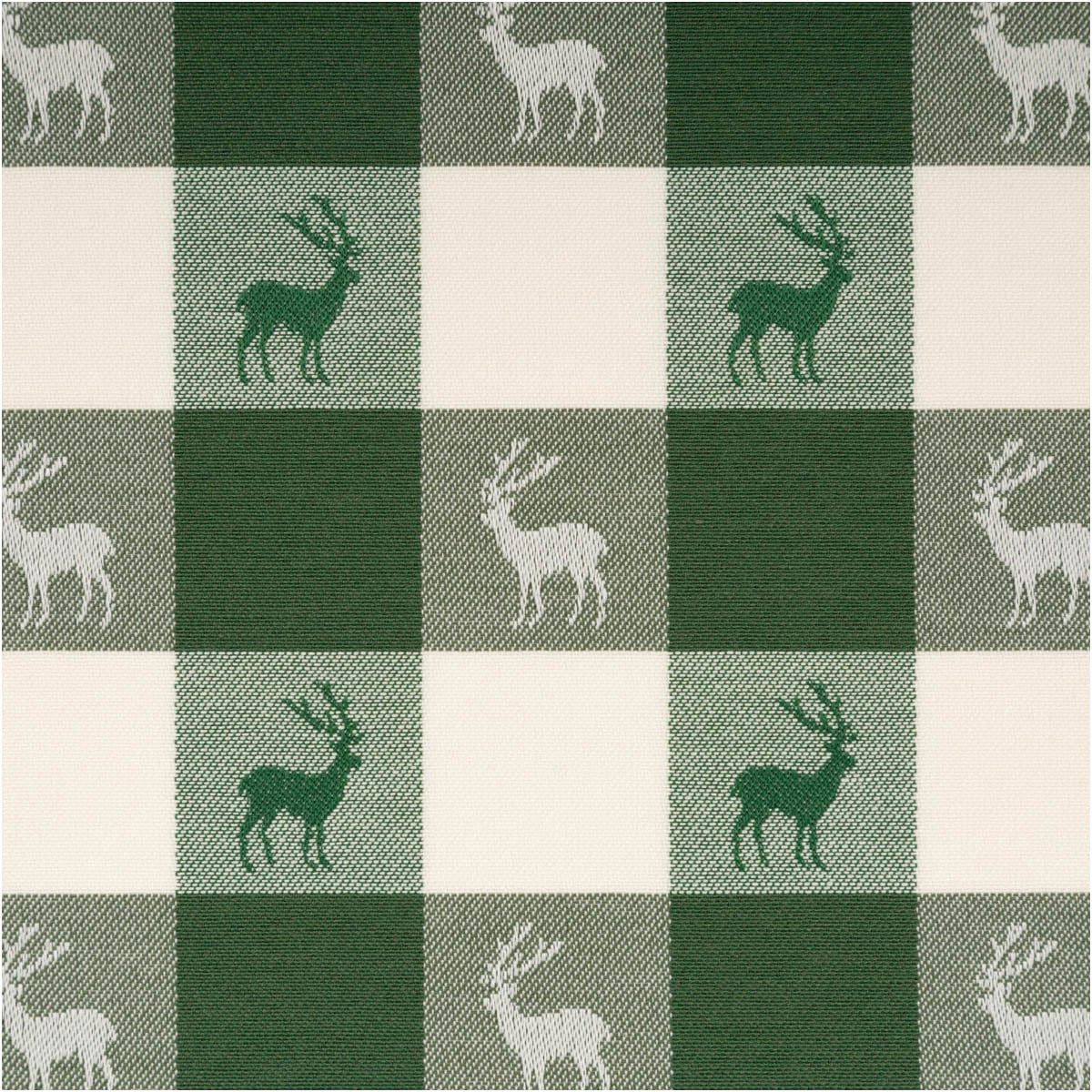 SCHÖNER LEBEN. Stoff Jacquard Stoff Meterware Dekostoff Karos Hirsche grün weiß 140cm, made in Germany