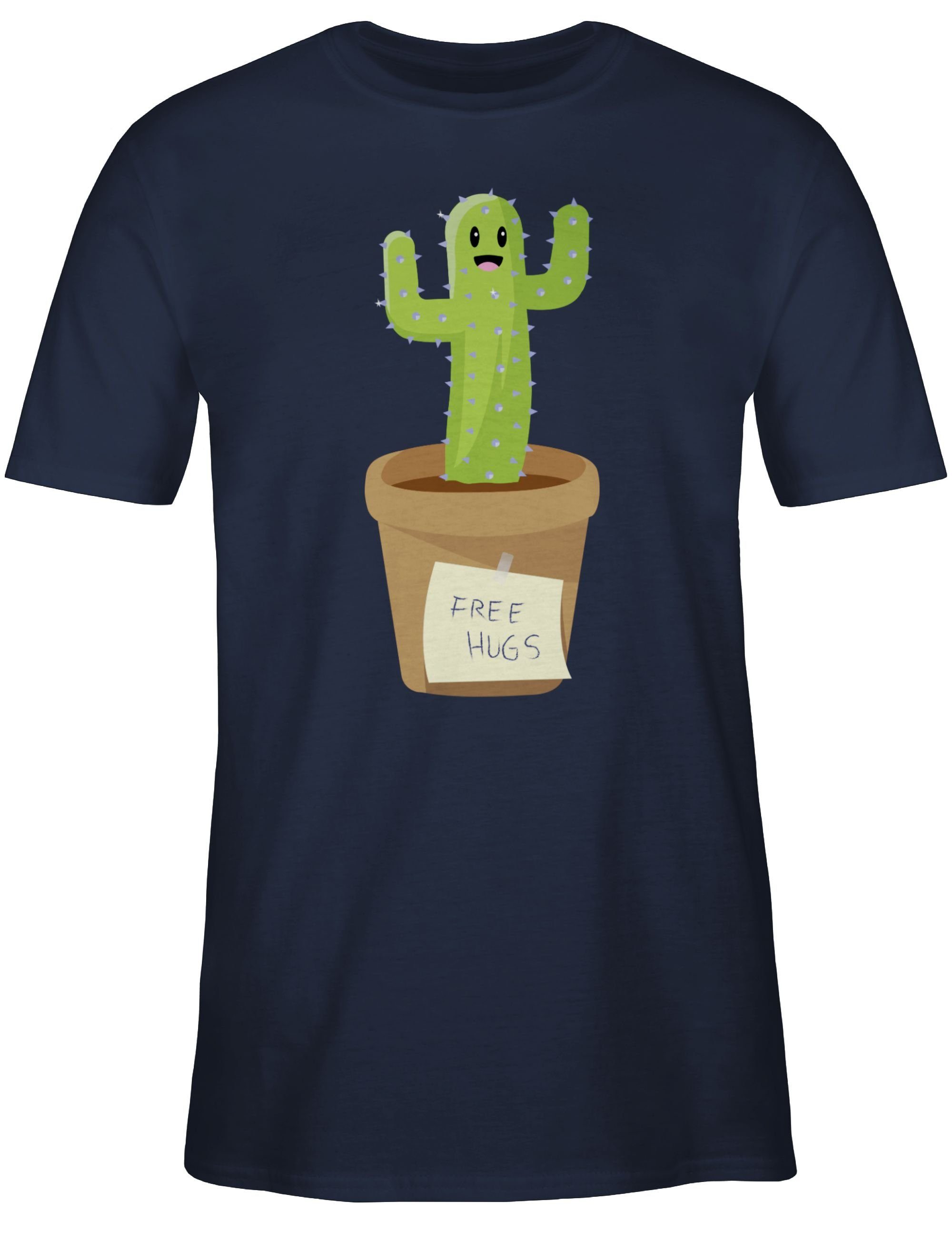 Sprüche Kaktus Free Shirtracer Navy T-Shirt 03 Blau Hugs Statement