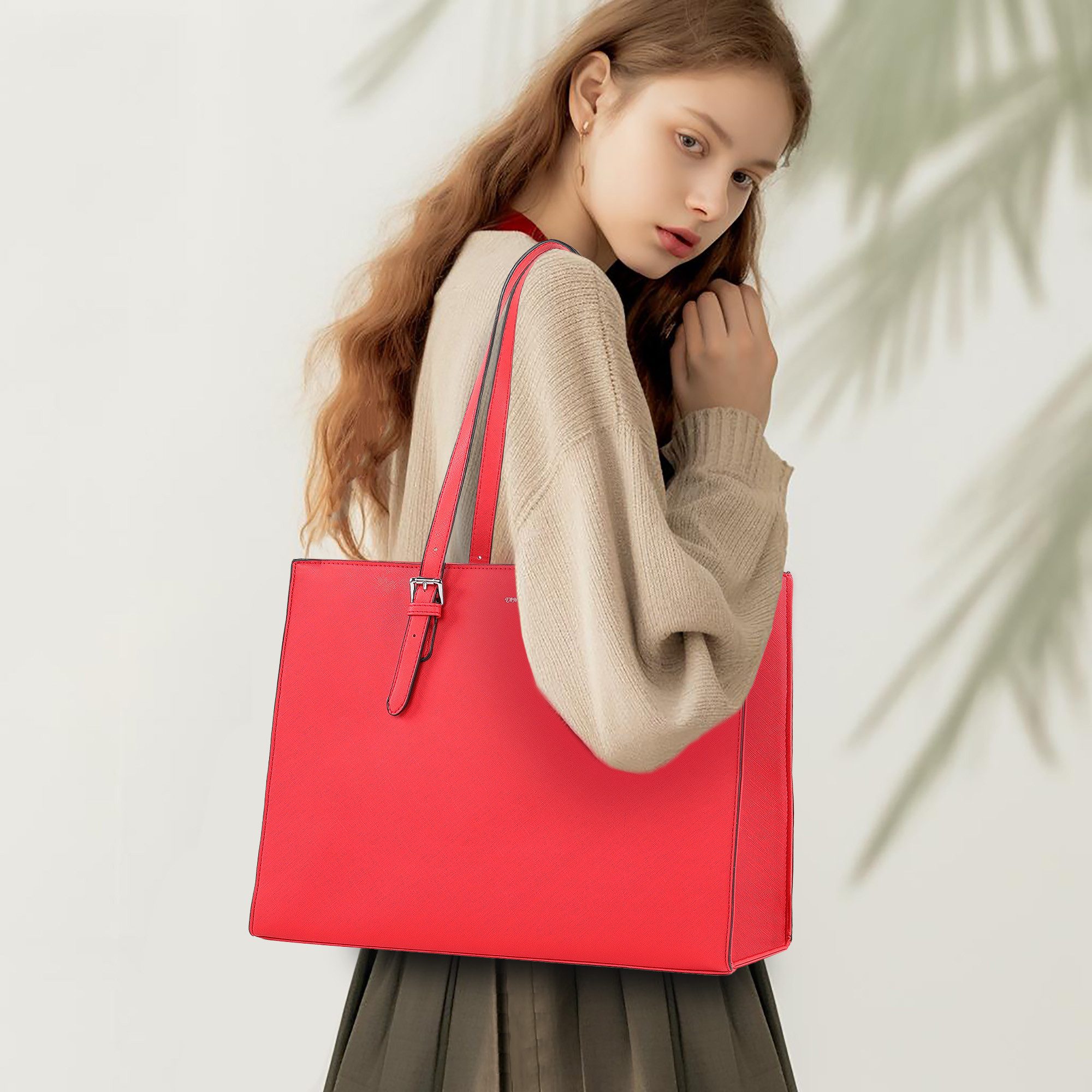TAN.TOMI Aktentasche Große Business Handtasche Damen Leder Schultertasche Arbeit Schule, Bürotasche Damen 15 Zoll Notebooktasche mit 3 Fächern für Büro Schule