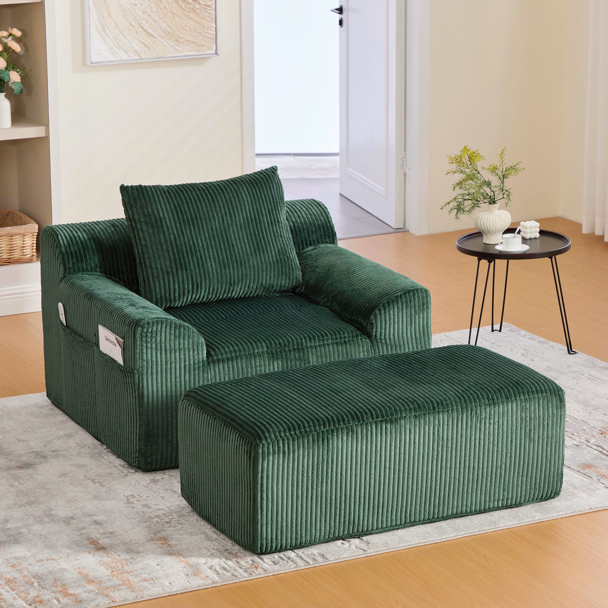 OKWISH Loungesessel Freizeitstuhl Polsterstuhl (mit Fußpedal Stauraumseitentaschen & hochelastischem Sitzkissen, tiefer Komfortsessel, Gewicht Kapazität 300KG)