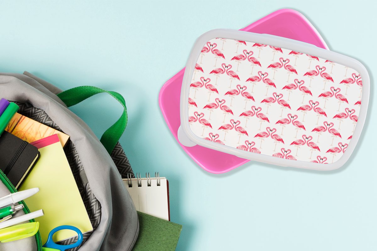 (2-tlg), Kunststoff Kunststoff, Mädchen, MuchoWow Snackbox, - - Rosa für Flamingo - Kinder, Erwachsene, Dschungel, Brotdose Lunchbox Brotbox Muster