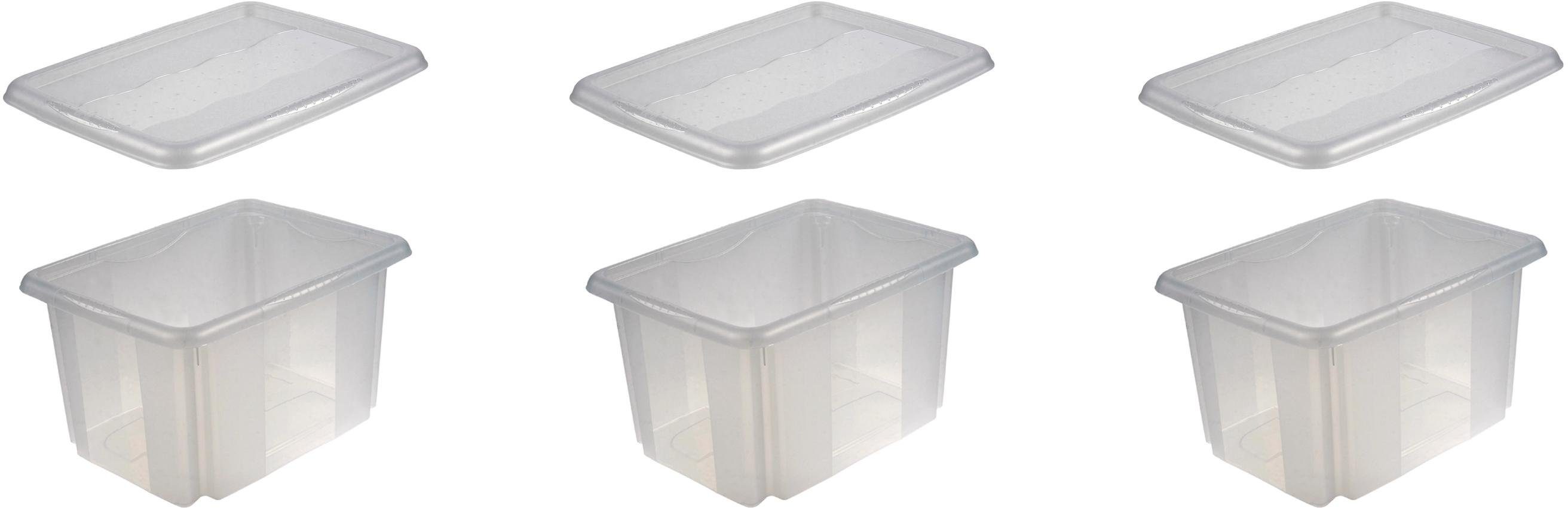 keeeper Organizer emil (Set, 3 St), Aufbewahrungsbox, 15 L, mit Deckel, hochwertiger Kunststoff transparent | Bad-Organizer