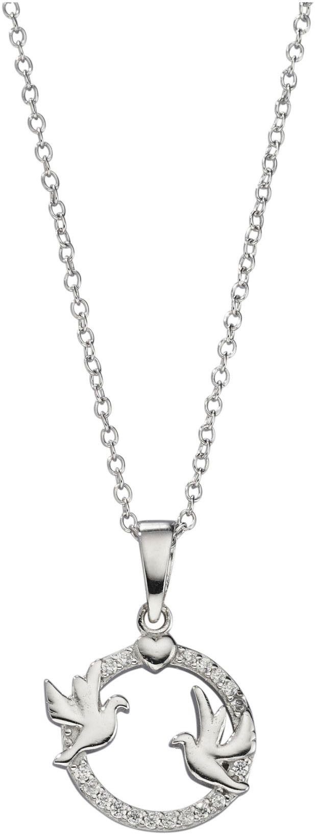 Firetti Kette mit Anhänger Schmuck Geschenk Silber 925 Halsschmuck Halskette Kreis, Tauben, Herz, mit Zirkonia (synth)