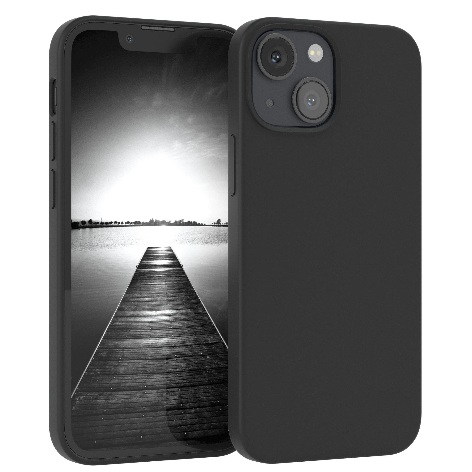 EAZY CASE Handyhülle Premium Silikon Case für Apple iPhone 13 Mini 5,4 Zoll, Hülle mit Kameraschutz Bumper Silikonhülle stoßfest Slimcover Schwarz