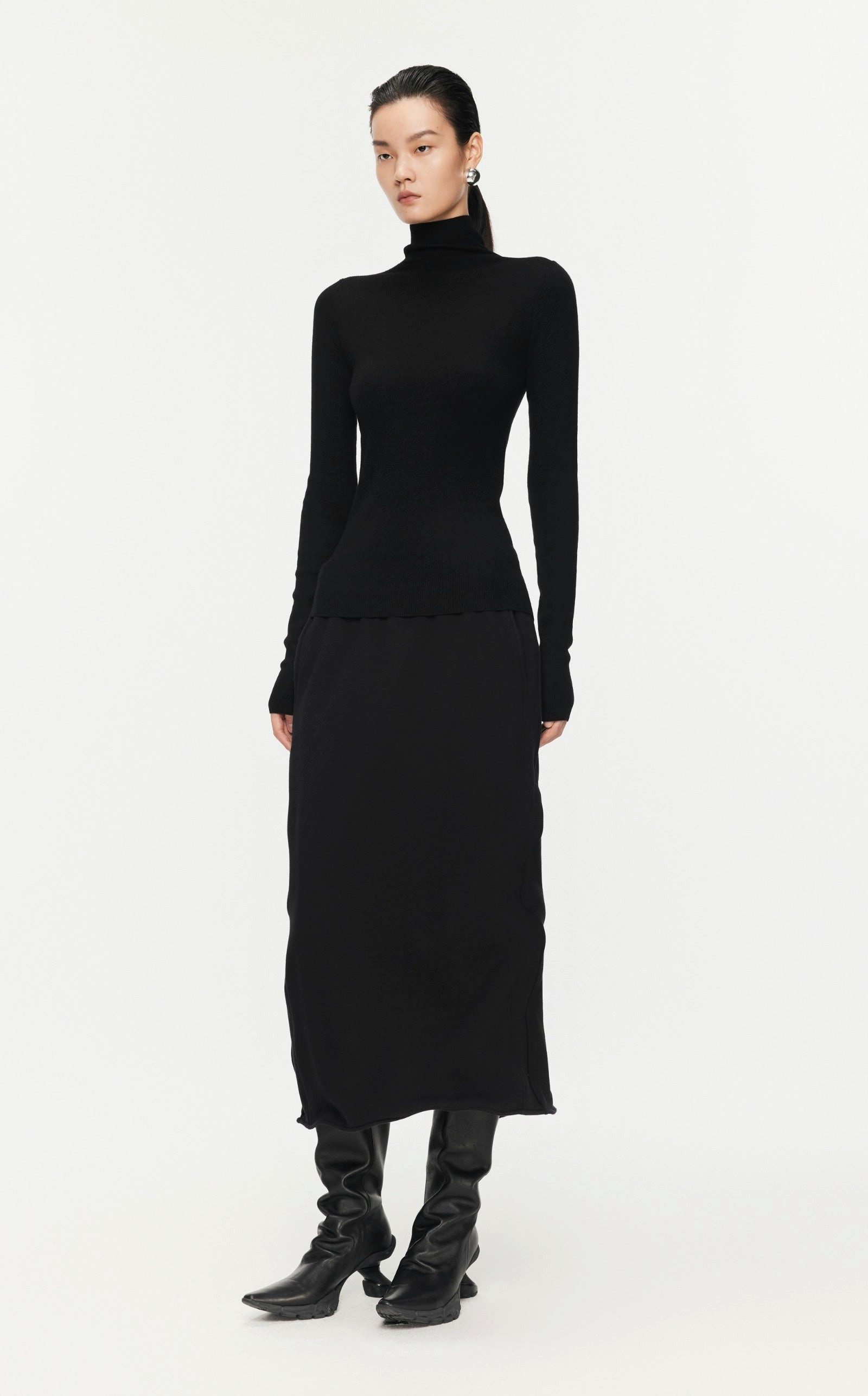 JNBY Strickpullover Damen Slim Strickpullover mit hohem Stehkragen Schwarz günstig online kaufen