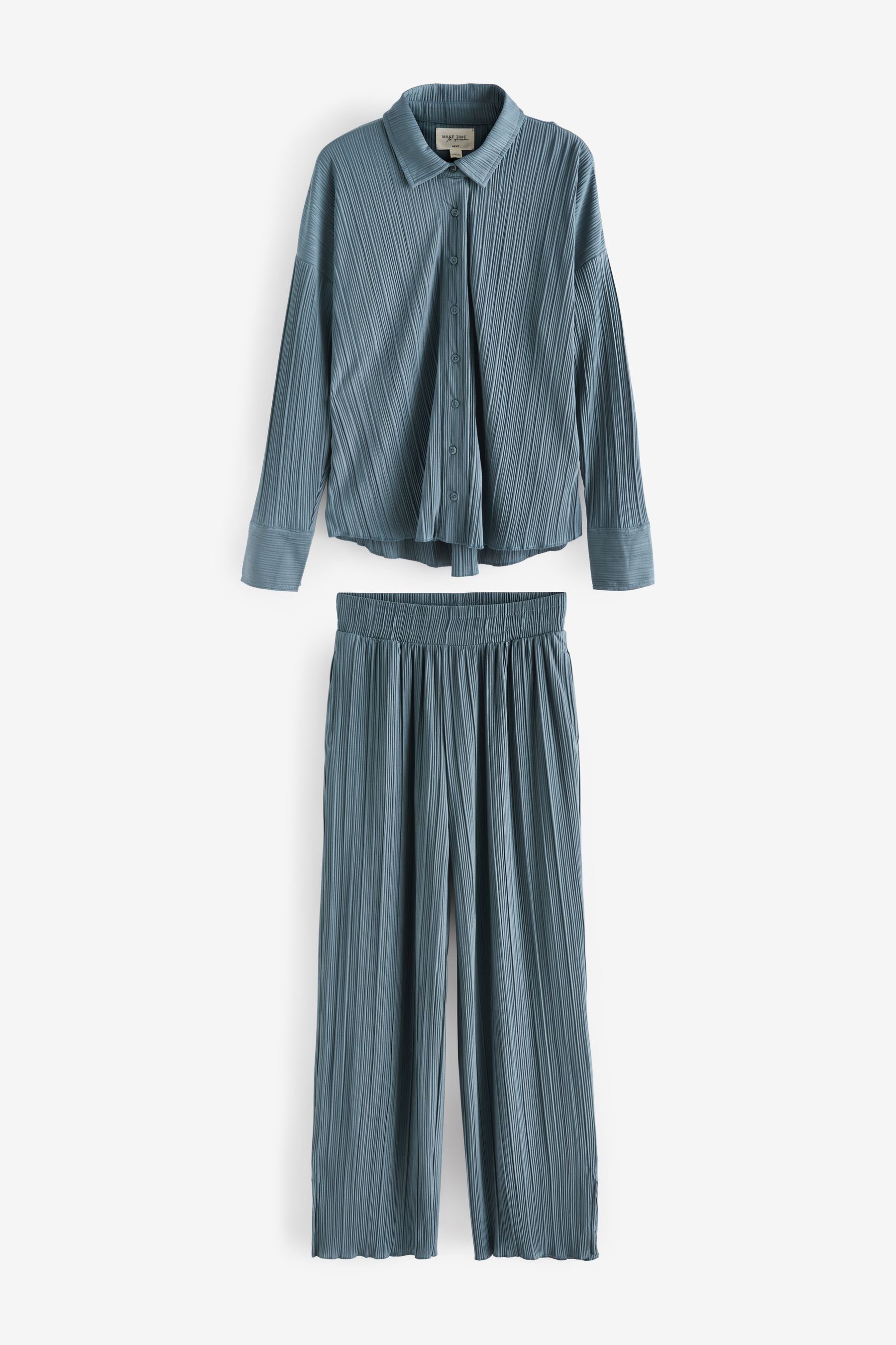 Next Pyjama Schlafanzug mit Plisséfalten und Knopfleiste (2 tlg) Blue