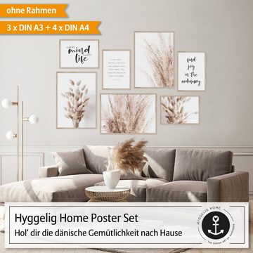 Hyggelig Home Poster Premium Poster Set - 7 Bilder Wandbilder Wohnzimmer Deko Collage, (Set, 7 St), Knickfreie Lieferung Qualitätsdruck Dickes Papier