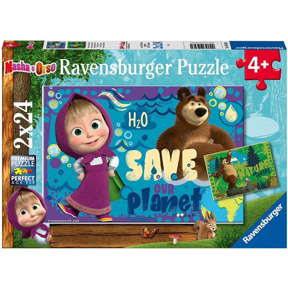 Ravensburger Puzzle 2 Puzzles mit 24 Teilen - Mascha und Bär, Puzzleteile