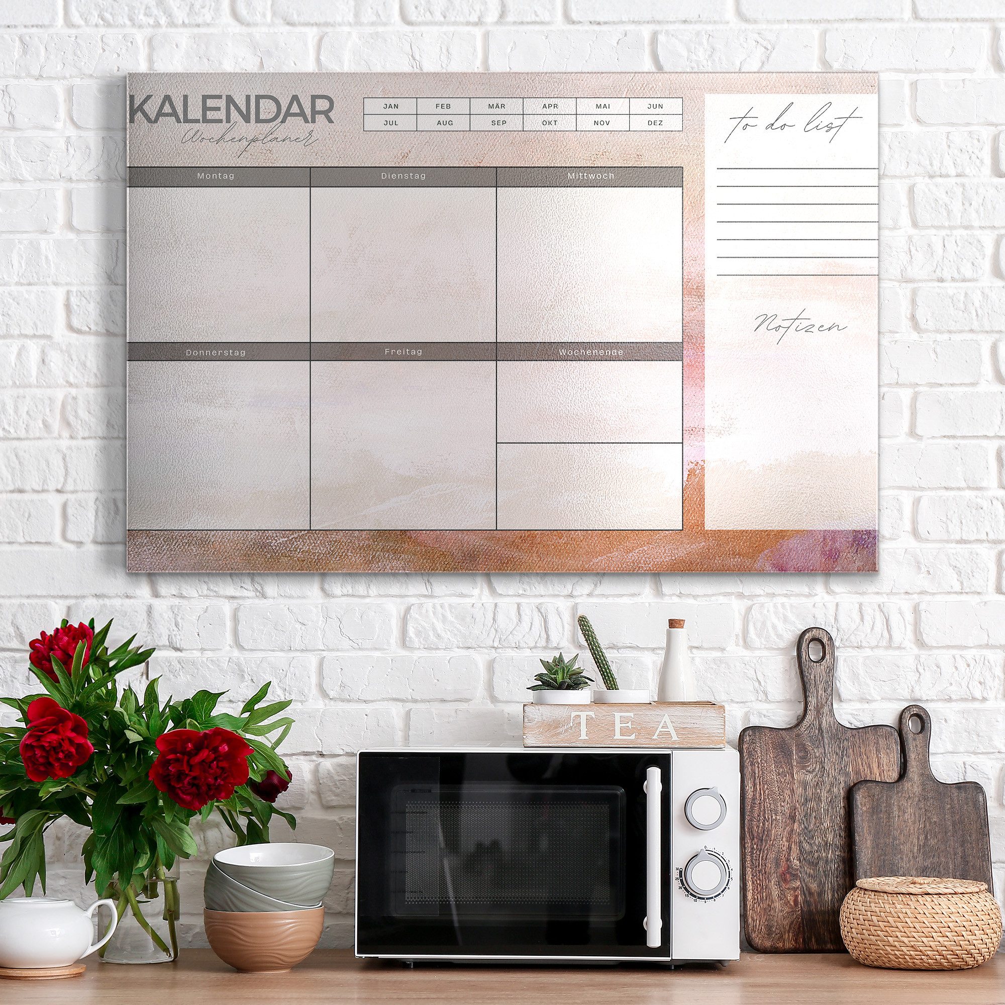 DEQORI Magnettafel 'Wochenplaner Kunst (DE)', Metall Whiteboard für alle Magnete, Magnetboard magnetisch