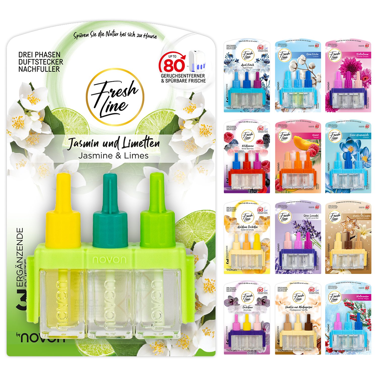 Fresh Line Raumduft Nachfüllflakons, 3 x 7 ml – Für elektrische Duftstecker, Geeignet für elektrische Duftstecker – für Wohnräume und Büro