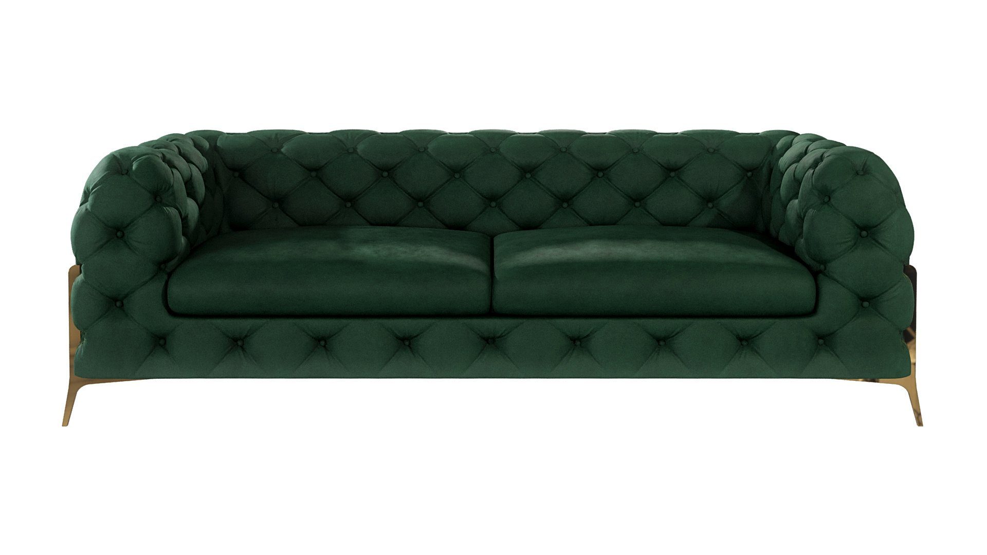 S-Style Möbel Chesterfield-Sofa 3 - Sitzer Ashley mit Goldenen Metall Füßen, mit Wellenfederung