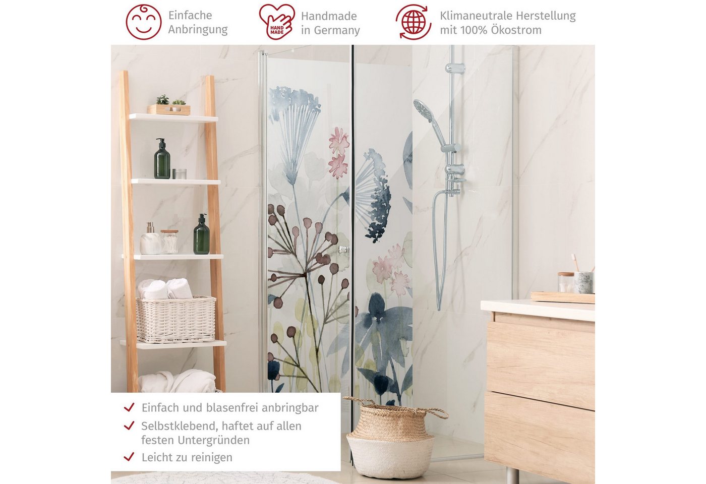 Thumbnail - Bilderdepot24 Badrückwand Blumen weiß Duschrückwand ohne Bohren Aquarell Landhaus, (1-tlg., Hart-Folie Premium matt 0,61...