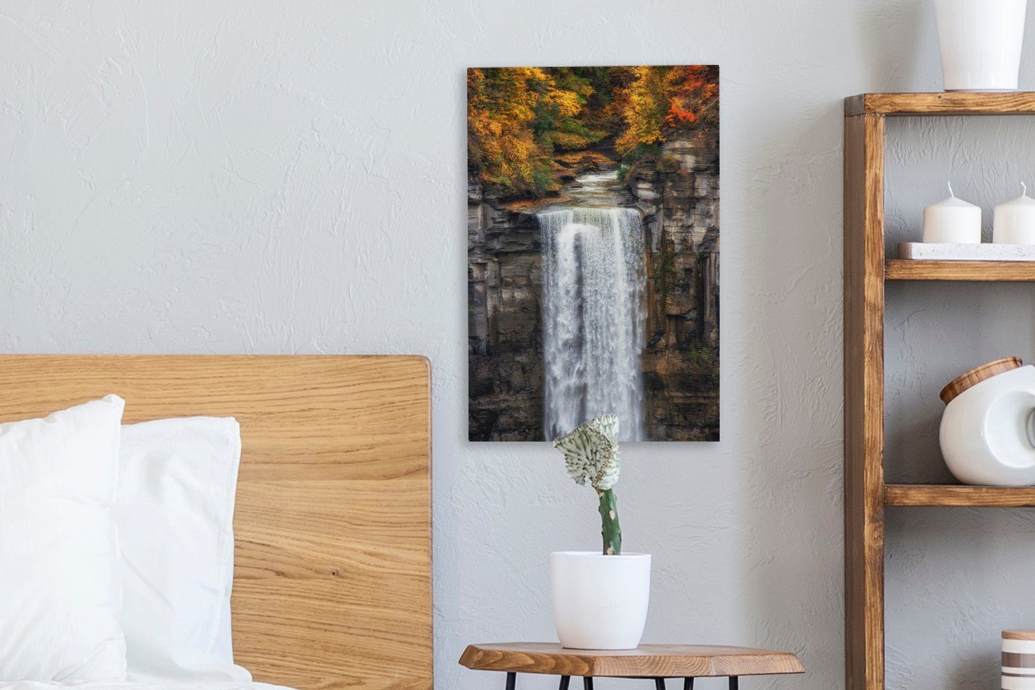 OneMillionCanvasses® Leinwandbild New York St), - Zackenaufhänger, cm - Herbst, inkl. fertig (1 20x30 Wasserfall Gemälde, Leinwandbild bespannt