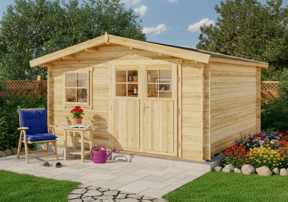 Alpholz Gartenhaus Holz Valeria-28, BxT: 428x427 cm, in Naturbelassen Inkl. Fußboden mit 28mm Wandstärke