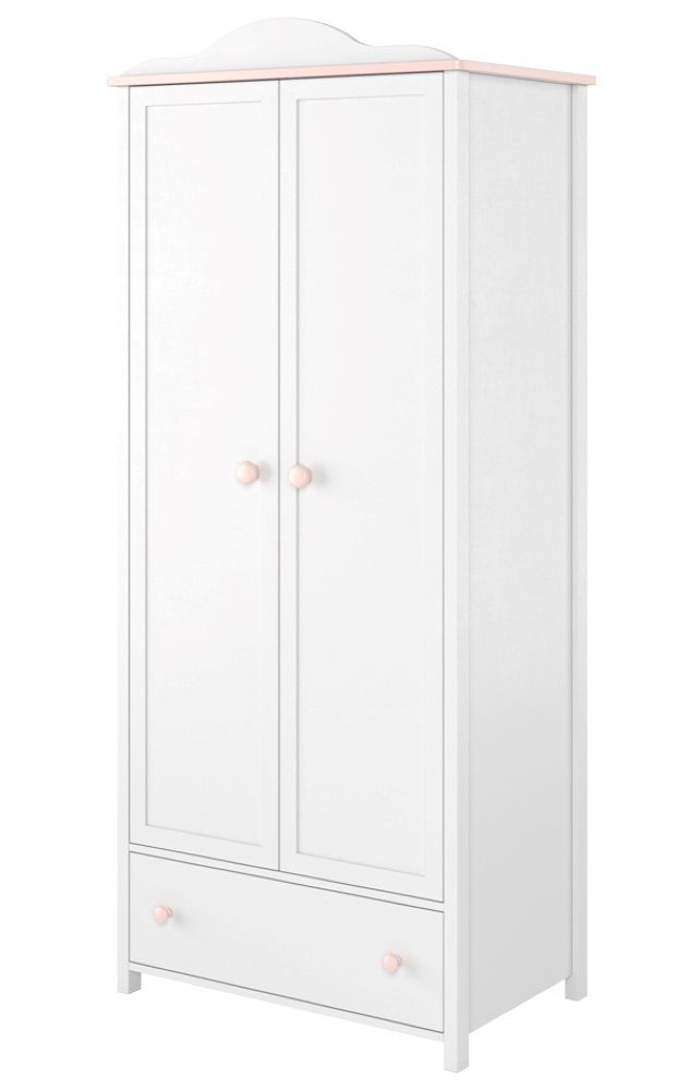 Feldmann-Wohnen Kleiderschrank Luna (Luna, 1-St., Kleiderschrank mit 2 Drehtüren) 85cm weiß / rosa 1 Schublade