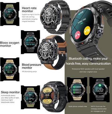 LWEARKD ‎ Noir Smartwatch (1.39 Zoll, ANdriod iOS), mit Schrittzähler Pulsmesser Schlafmonitor 123 Sportmodi Militärische