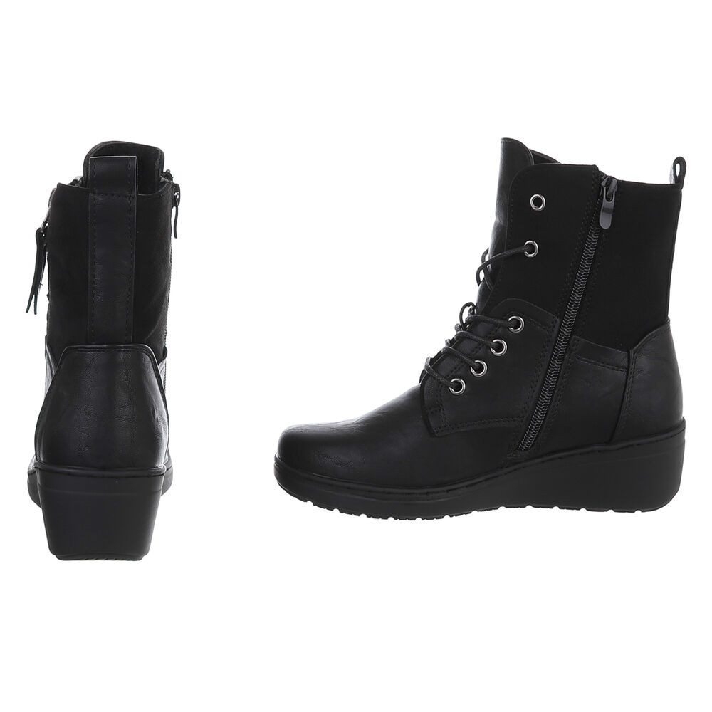 Ital-Design Damen Stiefeletten mit Schnürung und Reißverschluss Schnürstiefelette (90598642) Keilabsatz/Wedge Stiefeletten in Schwarz – Bild 5 von 5
