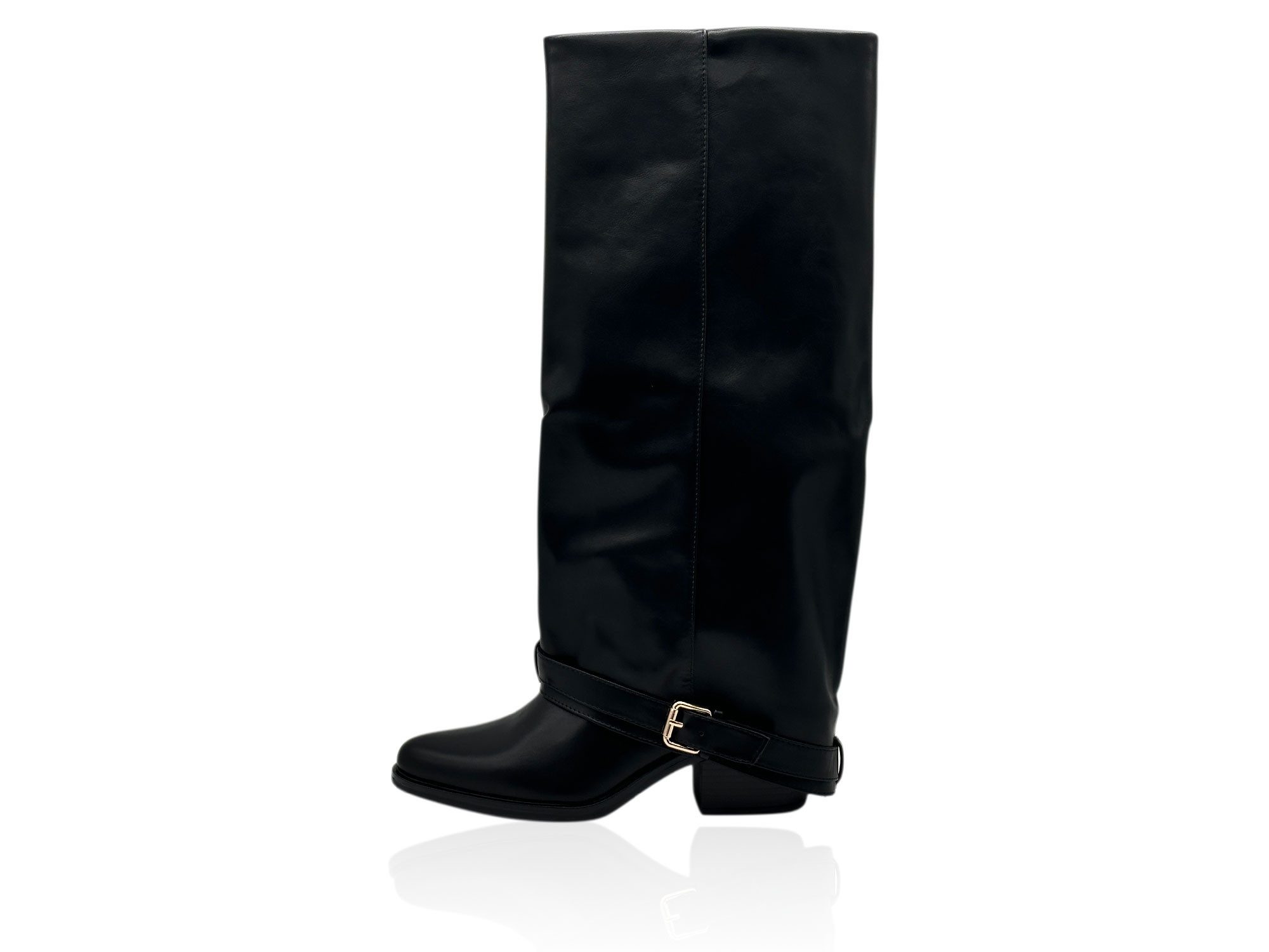 Nowaland Damen Langschaftstiefel mit Zierschnalle und Blockabsatz Stiefel Leicht gefüttert mit praktischem Innenreißverschluss