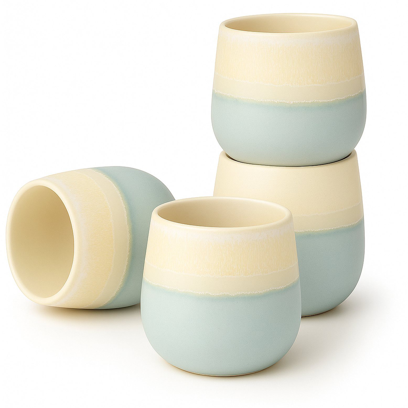 Goodwei Teeglas Japanisches Teebecher Set "Fuji Blue", modernes Design, 4-tlg., Keramik