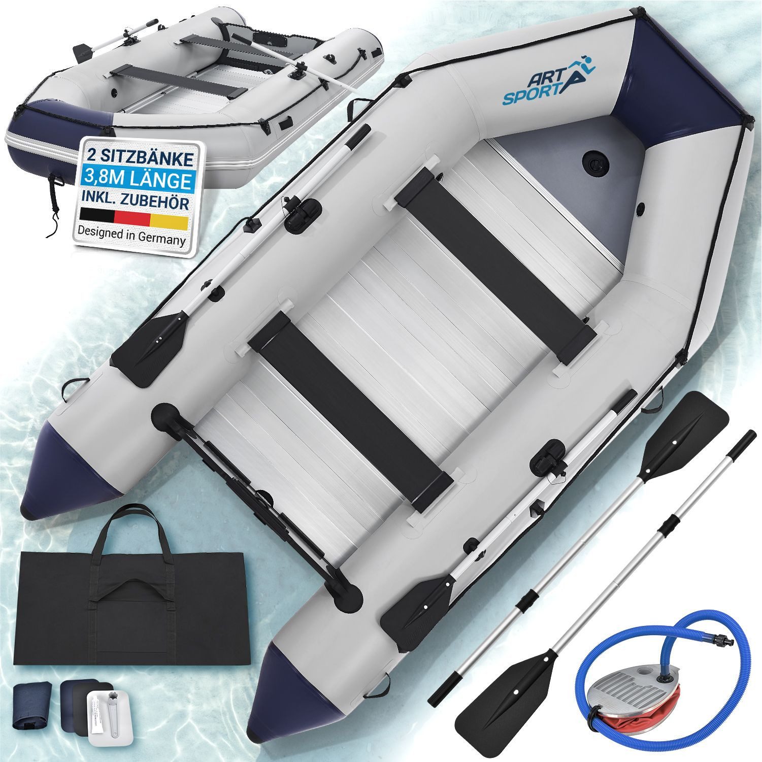 ArtSport Schlauchboot, bis 6 Personen - inkl. Luftpumpe, Paddel und mehr