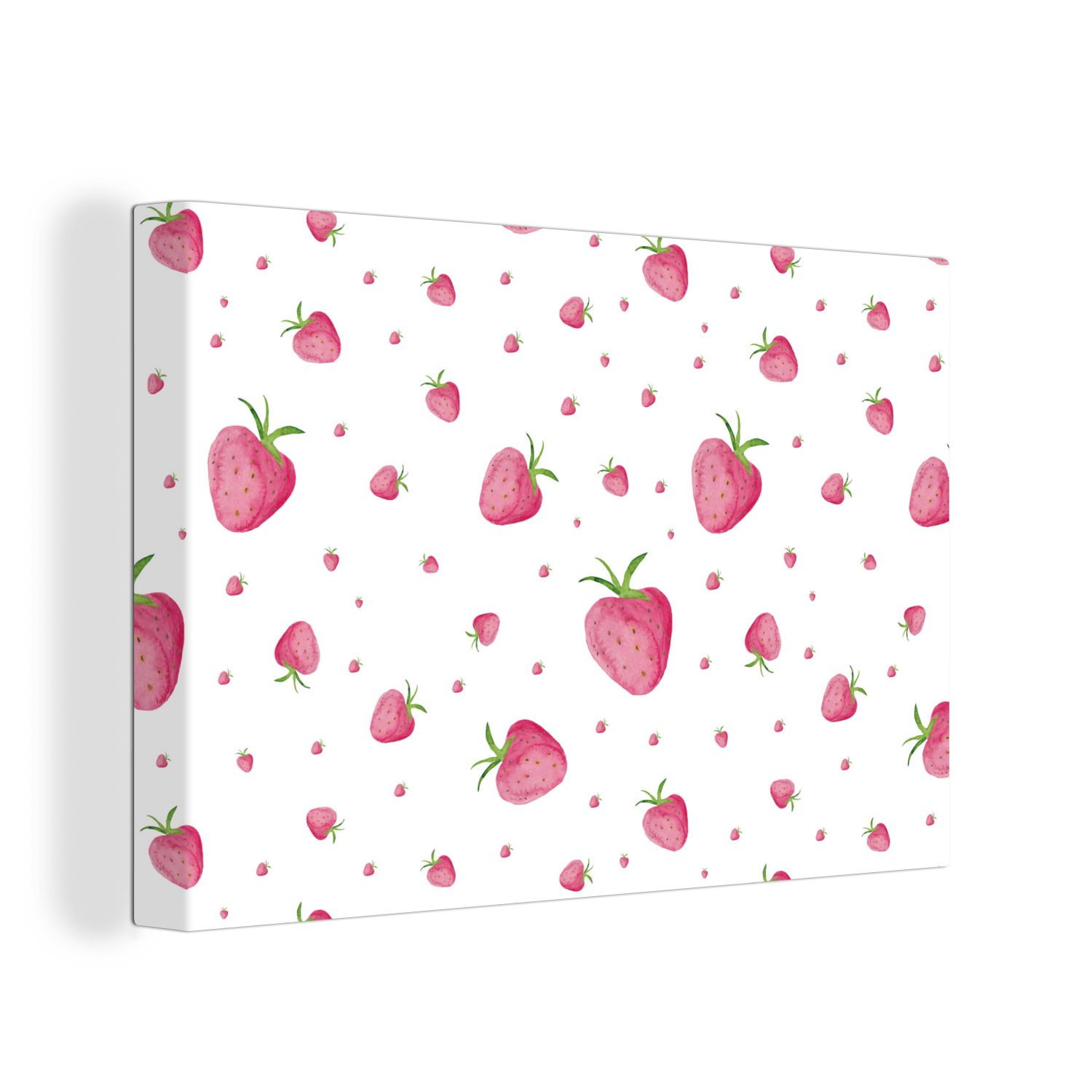 OneMillionCanvasses® Leinwandbild Erdbeere - Obst - Weiß, (1 St), Wandbild Leinwandbilder, Aufhängefertig, Wanddeko, 30x20 cm