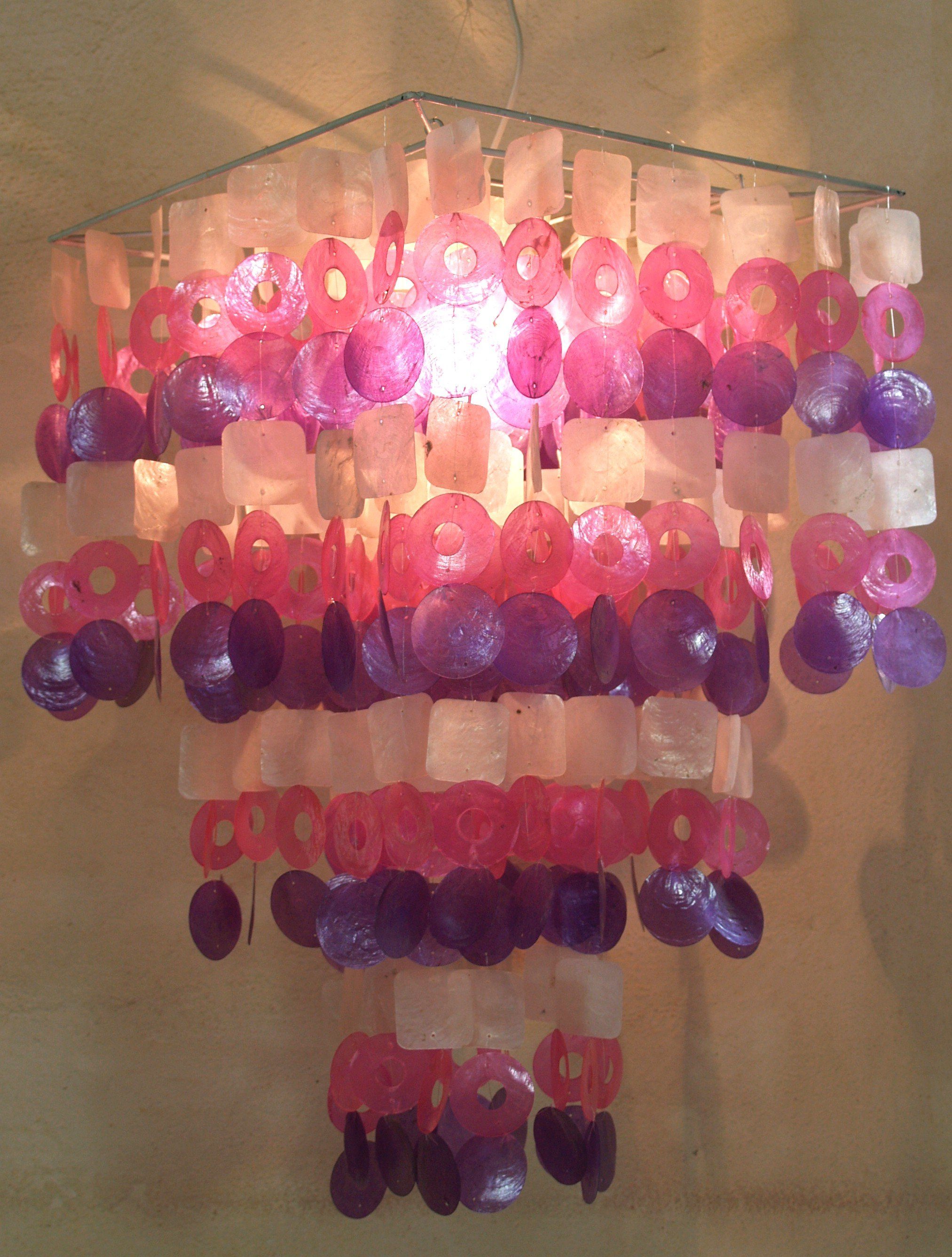 Guru-Shop Deckenleuchten Deckenlampe, Muschelleuchte aus hunderten.., Leuchtmittel nicht inklusive weiß-rosa-lila