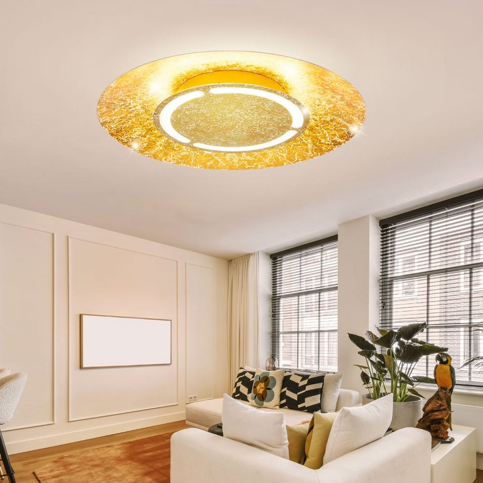 etc-shop LED Deckenleuchte, LED-Leuchtmittel fest verbaut, Warmweiß, Deckenleuchte  gold weiß patiniert Design Deckenlampe