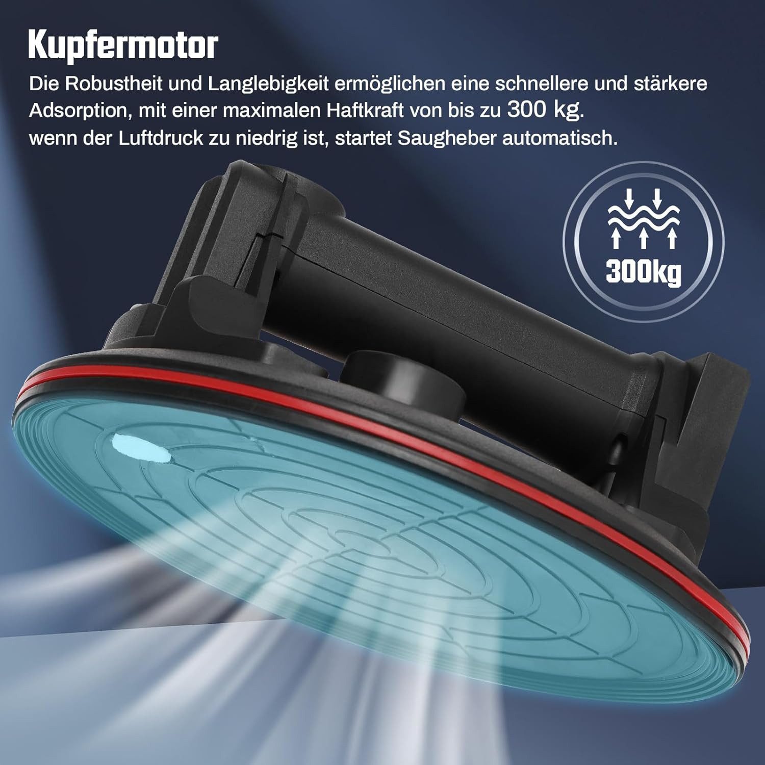 XERSEK Saugheber Elektrischer Glasheber inkl 2 Akku Saugnäpfe mit Manometer, max. 300,00 kg Traglast, 200mm Vakuum Saugnapf Fliesenheber mit Kasten, -], Glassauger Saughalter Plattenheber, für Laminat Fliesen Glas Marmor