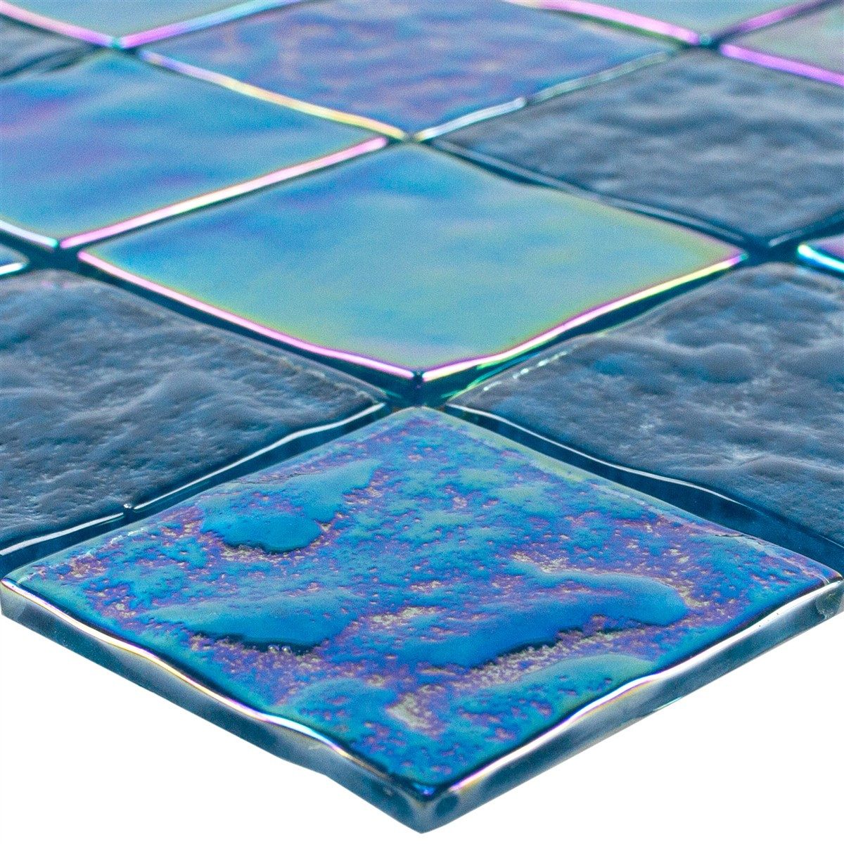 Mosafil Mosaikfliesen Muster von Glasmosaik Плитка Perlmutt Effekt Carlos Blau 48, Glas 10.000x10.000, blau, Verlegefertig auf ein Netz geklebt - Frostsicher - Wasserfest