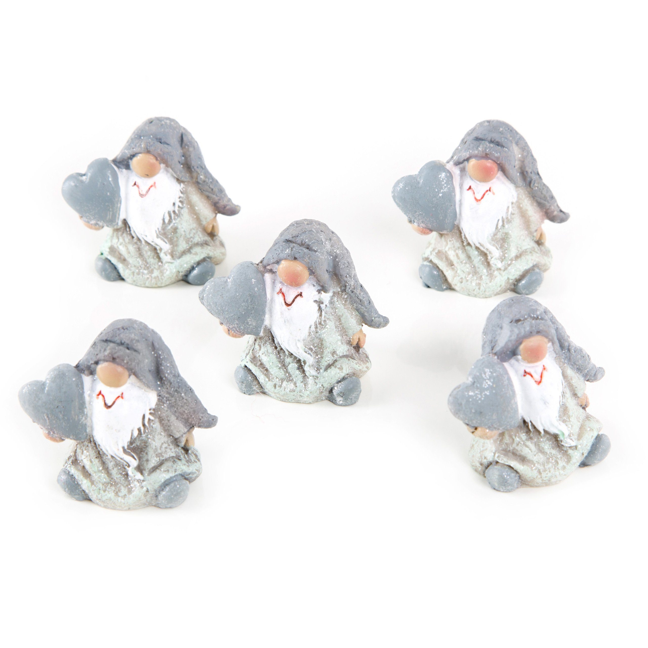 Logbuch-Verlag Weihnachtsfigur Lächeln Wichtelfiguren grau (Set, mit kleine mit Zipfelmütze 5 5 cm St), Charmanten und einem Herz 5 weiß