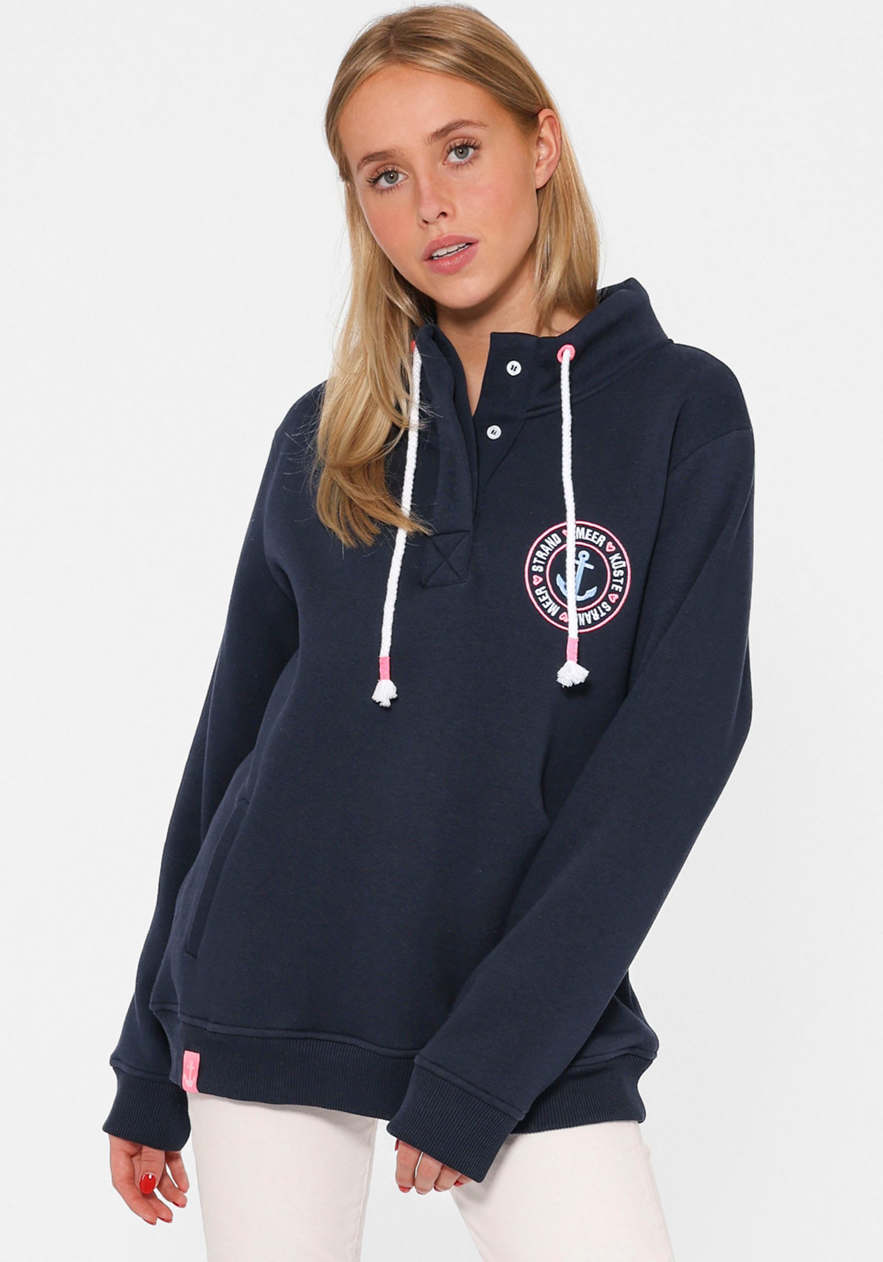 Zwillingsherz Troyer "Anker Kreis" Regular Fit, mit Zipper, Stehkragen, Kordelzug, Stickerei am Rücken