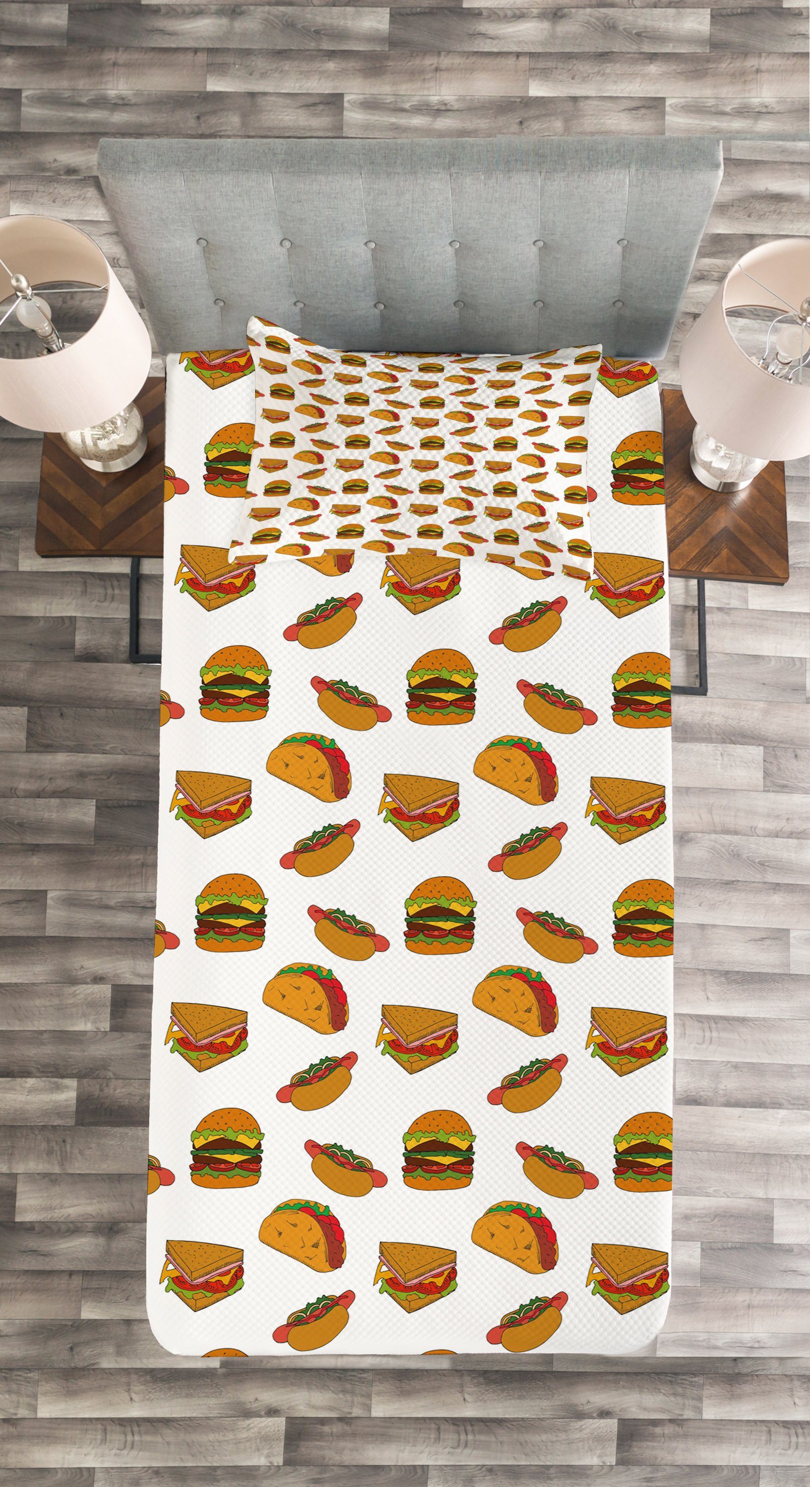 Food Sketch Kissenbezügen Fast Waschbar, mit Tagesdecke Abakuhaus, Sandwiches Burgers Set