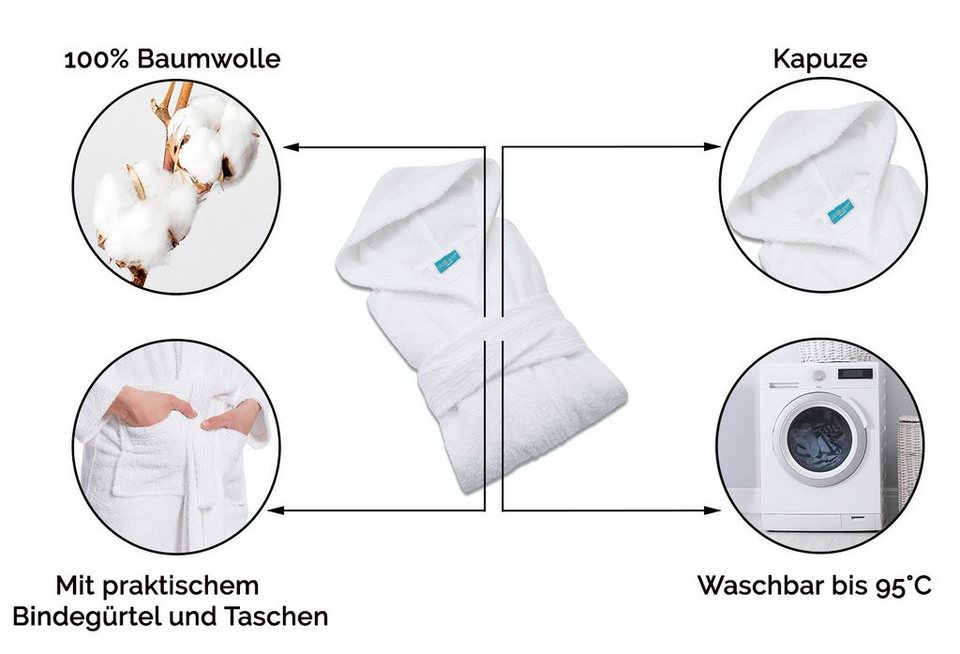 ZOLLNER Kinderbademantel, 100% Baumwolle, Kapuze, Gürtel, Kapuze, 100%  Baumwolle, vom Hotelwäschespezialisten, Maschinenwäsche bis 95°C,  trocknergeeignet